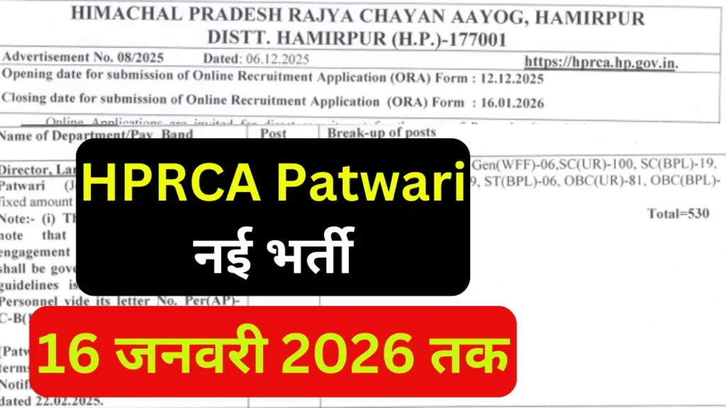 HPRCA Patwari Recruitment 2025